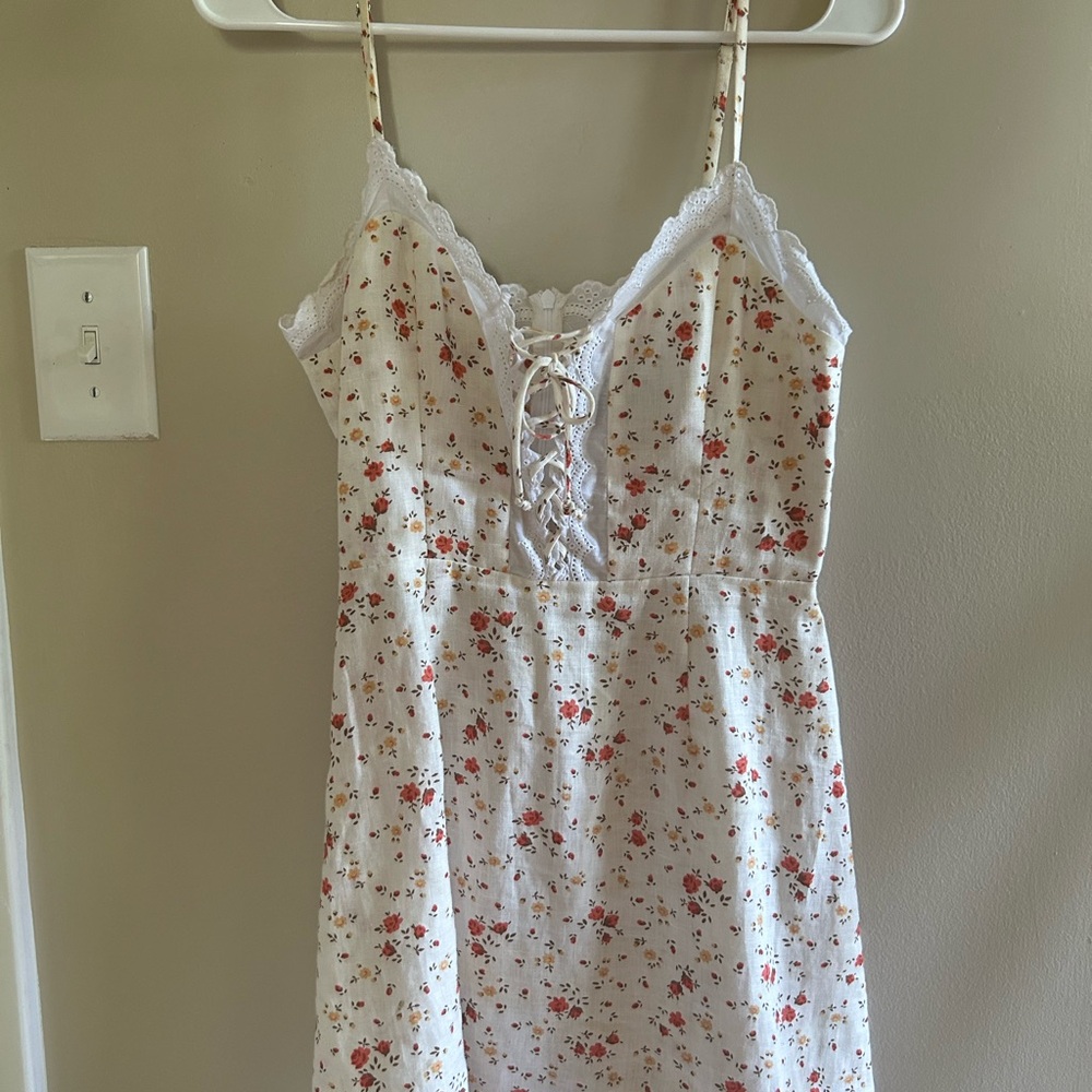Glennon reformation, mini dress zips at back ties at breasts